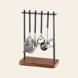 this is an image by the empty spacesthat deals in premium home décor items online in India. The is an image of barware product of the empty spaces. The product is stainless steel bar tool set which is made in India.