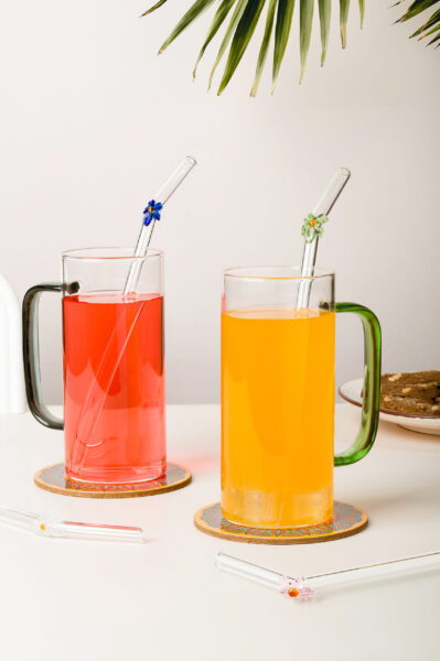 floral glass starws