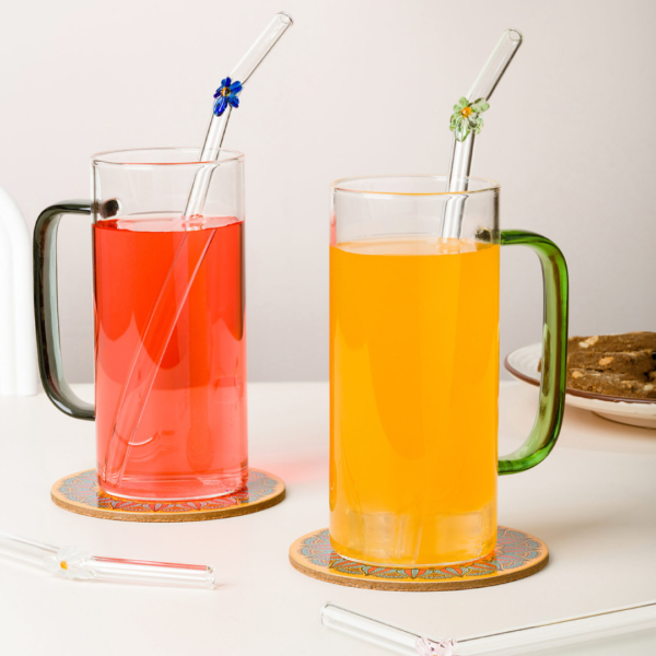 Floral Glass Straws - Set of 4