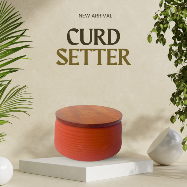 terracotta curd setter with wooden lid- natural