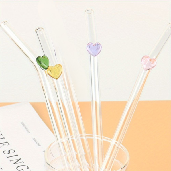Borosilicate Glass Heart Straws
