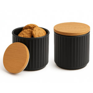 black tin containers for storage pantry area