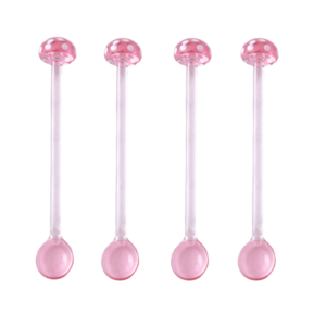 The Empty Space 4-Piece Colored Borosilicate Glass Shaped Stirring Spoons, Reusable Drink/Cocktail/Coffee/Dessert Mixing Sticks, Mixing Spoon for Tea Sugar,Bar, Home, & Parties, Pink Mushroom