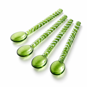 THE Empty Space 4-Piece Dual Colored Borosilicate Glass Stirring Spoons, Reusable Drink/Cocktail/Coffee/Dessert Mixing Sticks, Mixing Spoon for Tea Sugar, Bar, Home, & Parties ; Green
