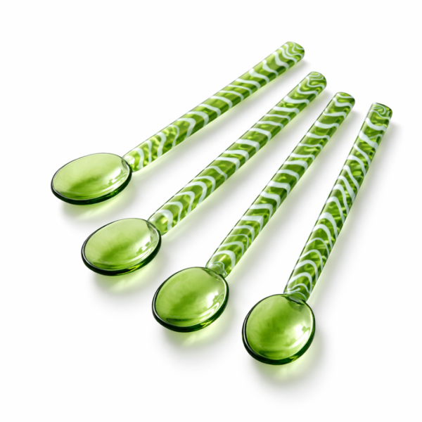 THE Empty Space 4-Piece Dual Colored Borosilicate Glass Stirring Spoons, Reusable Drink/Cocktail/Coffee/Dessert Mixing Sticks, Mixing Spoon for Tea Sugar, Bar, Home, & Parties ; Green