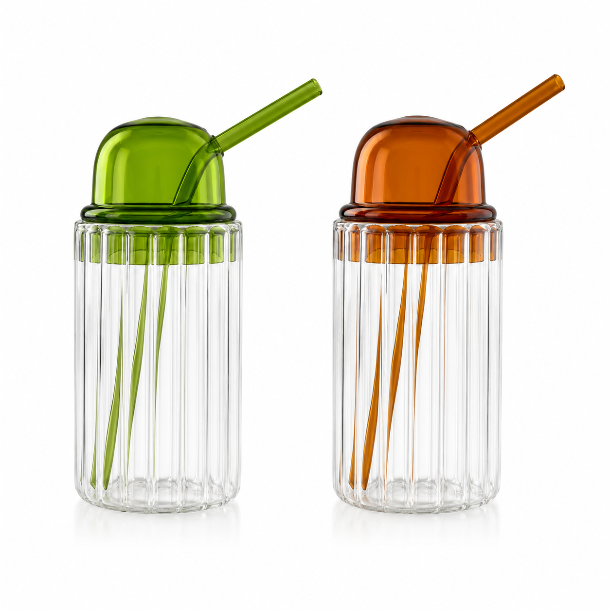 Premium Ribbed Glass Tumbler with Glass Lid & Straw | Borosilicate Drinking Glass for Iced Coffee, Juice, Smoothies & Cold Beverages | Lightweight Aesthetic Glass Cup (Amber Tumbler) - Image 3