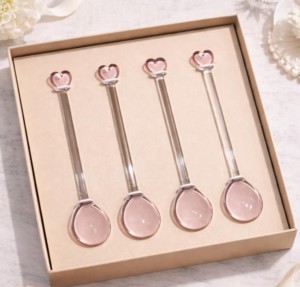 THE Empty Space Pink Colored Borosilicate Glass Heart Stirring Spoons, Reusable Drink/Cocktail/Coffee/Dessert Mixing Sticks, Mixing Spoon for Tea Sugar,Bar, Home, & Parties(Heart Spoons)